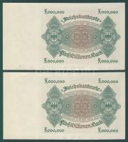 Német Birodalom / Weimari Köztársaság 1923. 5.000.000M (2x) egymás utáni sorszámokkal T:I-