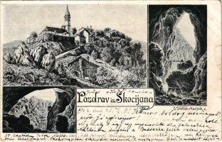 1902 Skocjan, St. Kanzian, San Canziano (Divaca); church, caves. Art Nouveau (tear)