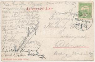 1909 Nyíregyháza, Nyíregyházvidéki kisvasutak sóstói vasúti hídja, vonat. Piringer János utóda kiadá...