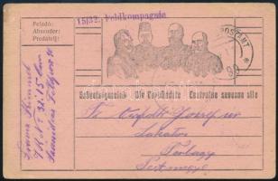 1917 Tábori posta levelezőlap &quot;15/32. Feldkompagnie&quot; + &quot;FP 90&quot;