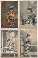 4 db RÉGI használatlan japán képeslap gésákkal / 4 pre-1945 unused Japanese postcards of geishas