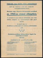 1960 Kétoldalas TOTÓ szórólap római olimpiai sorsnyereménnyel, hajtásnyommal, 21×15 cm
