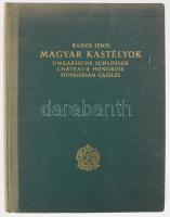 Rados Jenő: Magyar kastélyok. Ungarische Schlösser. Châteaux hongrois. Hungarian Castles. Bp., 1931, Műemlékek Országos Bizottsága - Könyvbarátok Szövetsége, (Kir. M. Egyetemi Nyomda), 238+1 p. A 21-211 oldalak között fekete-fehér fotókkal, valamint szövegközi illusztrációkkal. Kiadói aranyozott egészvászon-kötés, kopott borítóval, fakó gerinccel.