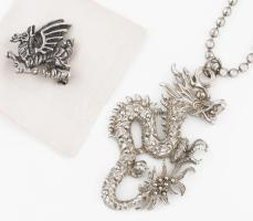 Sárkány medálos nyaklánc + sárkány figurás bross