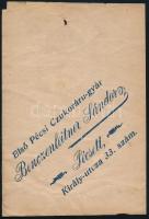 cca 1910 Első Pécsi Czukoráru-gyár Benczenleitner Sándor papírzacskója