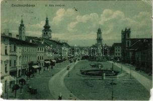 1909 Besztercebánya, Banská Bystrica; IV. Béla király tér, városháza, piac, Löwy üzlete / square, town hall, market, shops (b)