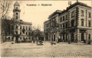 1923 Komárom, Komárno; Klapka tér és szobor, városháza, gyógyszertár, piac. Vasúti levelezőlapárusítás 4965. / square, town hall, pharmacy, market, monument