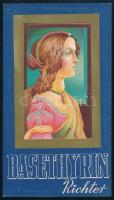 1946 A Richter GEdeon Vegyészeti Gyár Rt. Basethyrin tabletta reklámja még háború előtti art deco képpel illusztrálva, 4 oldalas füzet kivágott karton borítással, jó állapotban