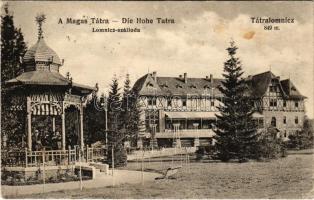 1915 Tátralomnic, Tatranská Lomnica (Magas-Tátra, Vysoké Tatry); Lomnicz szálloda, zenekar a pavilonban. Kuszmann Gyula kiadása / hotel, music band in the pavilion (Rb)