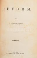 B. Eötvös József: Reform. Pest, 1868., Ráth Mór, (Kocsi Sándor-ny.), 6+228 p. Második kiadás. Félvászon kötésben. A szerző Széchenyi és Kossuth vitájában az utóbbi pártjára állt. Amikor a Pesti Hirlap főszerkesztője barátja, Szalay László lett, itt jelentette meg a parlamentáris kormányzás mellett érvelő cikksorozatát. Ezeket foglalta egybe önállóan e kötetben. Éry ( Emil (1893-1976): tanár, középiskolai igazgató, a Magyar Cserkészszövetség elnökének ex librisével.