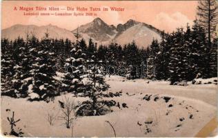 1917 Tátra, Magas-Tátra, Vysoké Tatry; Lomnici csúcs télen / Lomnitzer Spitze / mountain peak in winter (kopott sarok / worn corner)