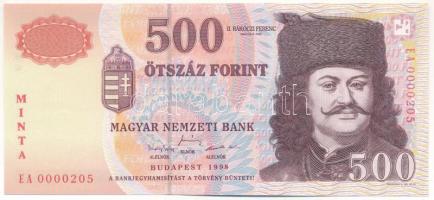 1998. 500Ft "MINTA" felülnyomással, "EA 0000205" sorszámmal T:UNC  Hungary 1998. 500 Forint with "MINTA" overprint, and "EA 0000205" serial number C:UNC Adamo F54M2