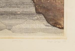 Olajos György (1953-): József Attila emlékére. Rézkarc, papír. jelzett, sorszámozott próbanyomat 4/1...