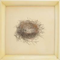 Olajos György (1953-): Elhagyott fészek. Rézkarc, papír. jelzett, sorszámozott 3/80. Üvegezett keret...