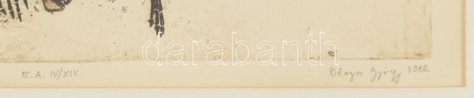 Olajos György (1953-): Fosszília. Rézkarc, papír. jelzett, sorszámozott művészpéldány EA IV/ XV.. Üv...