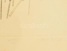 Olajos György (1953-): Egy marék fű. Rézkarc, papír. jelzett, 28x15 19x27 cm