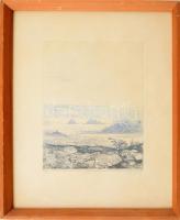 Olajos György (1953-): Séta. Rézkarc, papír. jelzett, próbanyomat. Üvegezett keretben 16x14 cm