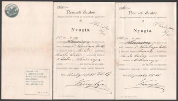 1899 Bp., A Nemzeti Szalon 2 db nyugtája + 1899 Tárgymutató a Nemzeti Szalon Markó Gyűjteményének kiállítására, hajtott