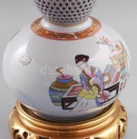 Herendi Ming mintás kínai tök alakú kézzel festett, áttört asztali lámpa. Jelzett, minimális kopássa...