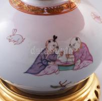 Herendi Ming mintás kínai tök alakú kézzel festett, áttört asztali lámpa. Jelzett, minimális kopássa...