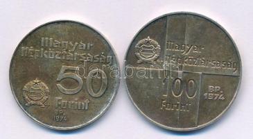 1974. 50Ft Ag + 100Ft Ag "50 éves a Magyar Nemzeti Bank" érmepár T:UNC,AU patina 
Adamo E...