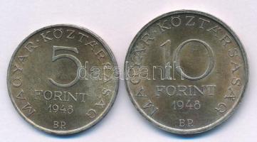 1948. 5Ft Ag "Petőfi" + 10Ft Ag "Széchenyi" T:AU,XF szép patina 
Adamo EM1, EM2