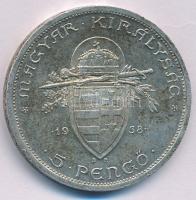 1938. 5P Ag "Szent István" T:AU,XF patina, ph. Adamo P8.1