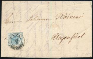 1851 9kr I. tipus lemezhibás bélyeg levélen &quot;PÁPA&quot; - &quot;KLAGENFURT&quot;