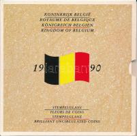 Belgium 1990. 50c-50Fr (10xklf) forgalmi sor karton dísztokban, minden névértékből francia és holland feliratú érme + "Waterloo 1815" emlékérme T:BU  Belgium 1990. 50 Centimes - 50 Francs (10xdiff) coin set in case, French and Dutch legend coins + "Waterloo 1815" commemorative medal C:BU