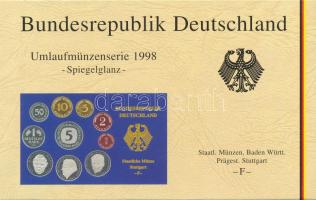 NSZK 1998F 1pf-5M (10xklf) forgalmi sor műanyag dísztokban, külső karton tokkal T:PP  FRG 1998F 1 Pfennig - 5 Mark (10xdiff) coin set in plastic case with cardboard outer case C:PP