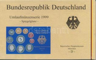 NSZK 1999D 1pf-5M (10xklf) forgalmi sor műanyag dísztokban, külső karton tokkal T:PP  FRG 1999D 1 Pfennig - 5 Mark (10xdiff) coin set in plastic case with cardboard outer case C:PP