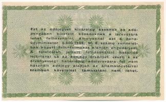 1946. 50.000AP sorszám nélkül, nem vízjeles papíron, a hátoldali szövegben lemaradt "/" je...