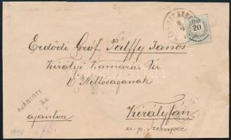 1899 20kr Ajánlott levélen, hátoldalon viaszpecséttel &quot;BARS-SZT.KERESZT&quot; - &quot;BUDAPEST&quot; - &quot;SZEMPCZ&quot;