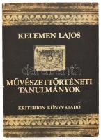 Kelemen Lajos: Művészettörténeti tanulmányok. Bukarest, 1977, Kriterion. Fekete-fehér fotókkal illusztrált. Kiadói egészvászon-kötés, szakadt kiadói papír védőborítóban, foltos címlappal.