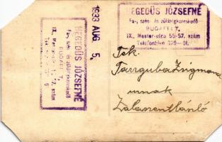 1933 Budapest IX. Hegedűs Józsefné fa-, szén- és zöldségkereskedő üzlete. Mester utca 55-57. photo (...