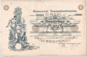 Miskolc 1926. &quot;Miskolczi Takarékpénztár&quot; részvénye 20P-ről szelvényekkel T:F foltos