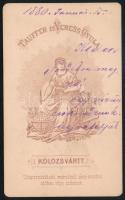 1880 Bajszos székely férfi portréja, vizitkártya Tauffer és Veress Gyula kolozsvári műterméből, a há...