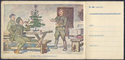 Baka-Karácsony, katonák, kinyitható tombola képeslap / Christmas, Hungarian soldiers, opening raffle postcard s: Juszkó (EK)