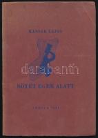 Kassák Lajos: Sötét egek alatt. Versek. Bp., 1940, Szerzői kiadás, (Hungária-ny.), 26 sztl. lev. + 6 (Kassák Lajos 6 egészoldalas, fekete-fehér rajza) t. Első kiadás. A borítón Lengyel Lajos grafikájával. Kiadói papírkötés, kissé kopott, foltos borítóval, belül jó állapotban. Megjelent 300 számozott példányban, de ez számozatlan példány. A szerző, Kassák Lajos (1887-1967) író, költő, műfordító, képzőművész aláírásával.