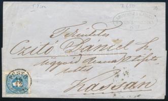 1858 15kr I. típ. levélen &quot;PESTH / Abend&quot; - &quot;KASCHAU&quot; (13.000)