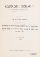 Dr. Heimler Károly (szerk.): Soproni Szemle. Kultúrtörténelmi Folyóirat. V. évfolyam. 1941, Soproni Városszépítő Egyesület. Félvászon kötés, kopottas állapotban.