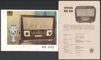 cca 1957 Orion AR 303 és BR 201 rádiók spanyol nyelvű ismertetője, 2 db reklámlap, 20x14,5 cm