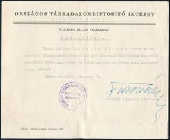 1939 Bp., Országos Társadalombiztosító Intézet (OTI) Központi Kórháza igazolvány (munkáltatói igazolás) Dr. Csipő Elemér orvos részére, igazgató-főorvosi aláírással