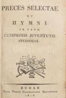 Preces Selectae et Hymni in usum cumprimis juventutis studiosae. Budae, 1816, Typis Regiae Universitatis Hungaricae, 197+7 p. Latin nyelven. Korabeli félbőr-kötésben, kopott, foltos borítóval, hiányzó gerinccel,