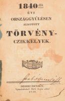 Az 1840-dik évi magyar országgyűlésen alkotott törvény-czikkelyek. Debreczenben, 1840. Tóth Lajos. 290p. Félvászon kötésben