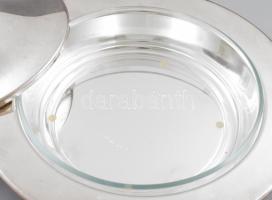 Pyrex Corning exkluzív, ezüstözött szervírozó tál, üveg betéttel d: 36 cm