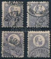 1871 Réznyomat 25kr 4 db bélyeg színárnyalatok, bélyegzések (min 40.000)