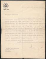 1934 Bp., a M. Kir. Pénzügyminiszter titkárának autográf aláírással ellátott, gépelt levele báró Michailovits Kornélné részére, hadikölcsönkötvények tárgyában