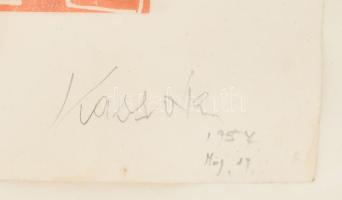 Kassák jelzéssel: Portré. Linómetszet, papír, üvegezett fakeretben, 29,5×20,5 cm