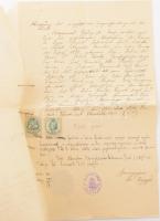 1892 Ercsi, községi bizonyítvány Dr. Károlyi Gyula uradalmi orvos, megyei tb. főorvos részére + néme...